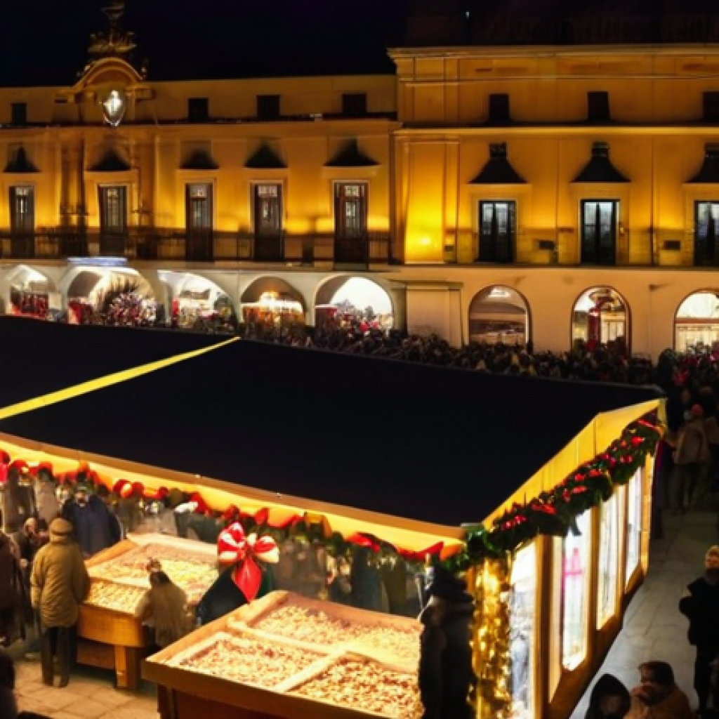 크리스마스와 스페인 전통 행사 - Enchanting Spanish Christmas Market at Night** A vibrant, highly detailed shot of a bustling Spa...