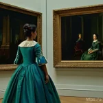 프라도 미술관 대표 작품 - **Prompt:** "A young woman, wearing a flowing, modest, and elegant dress in muted historical tones (...